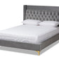 baxton studio valery modern and contemporary dark gray velvet fabric upholstered queen size platform bed with gold finished legs | Modish Furniture Store-2