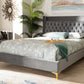 Baxton Studio Valery Modern and Contemporary Dark Gray Velvet Fabric Upholstered Queen Size Platform Bed with Gold-Finished Legs | Modishstore | Beds