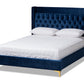 baxton studio valery modern and contemporary navy blue velvet fabric upholstered king size platform bed with gold finished legs | Modish Furniture Store-2