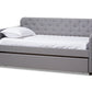 baxton studio camelia modern and contemporary grey fabric upholstered button tufted twin size sofa daybed with roll out trundle guest bed | Modish Furniture Store-2