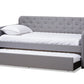 baxton studio camelia modern and contemporary grey fabric upholstered button tufted twin size sofa daybed with roll out trundle guest bed | Modish Furniture Store-3