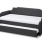 baxton studio ally modern and contemporary charcoal fabric upholstered twin size sofa daybed with roll out trundle guest bed | Modish Furniture Store-3