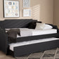 Baxton Studio Ally Modern and Contemporary Charcoal Fabric Upholstered Twin Size Sofa Daybed with Roll Out Trundle Guest Bed | Modishstore | Beds
