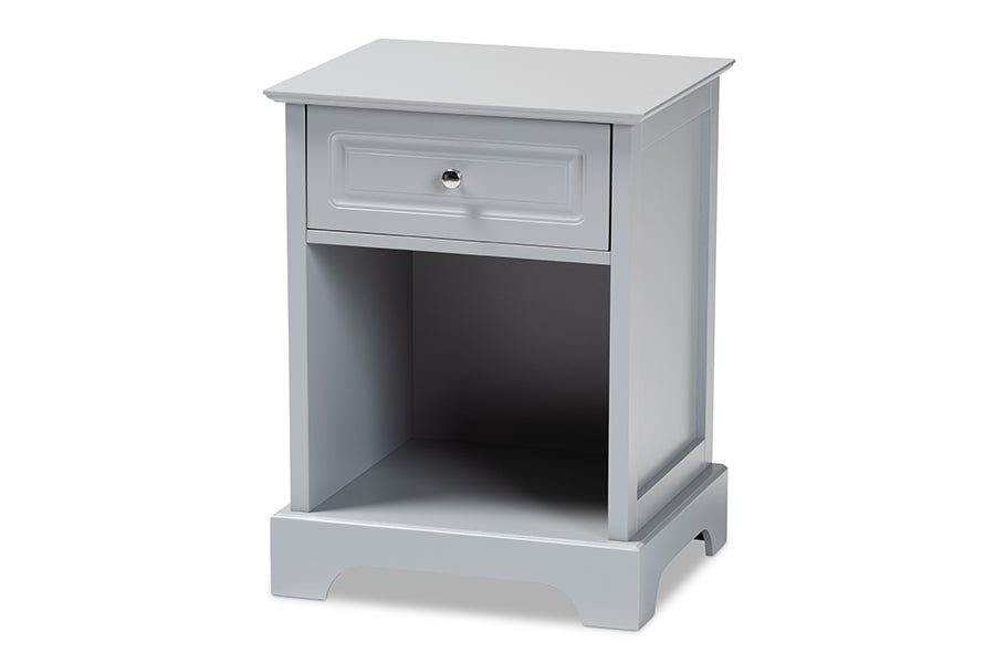 baxton studio chase modern transitional light grey finished 1 drawer wood nightstand | Modish Furniture Store-2