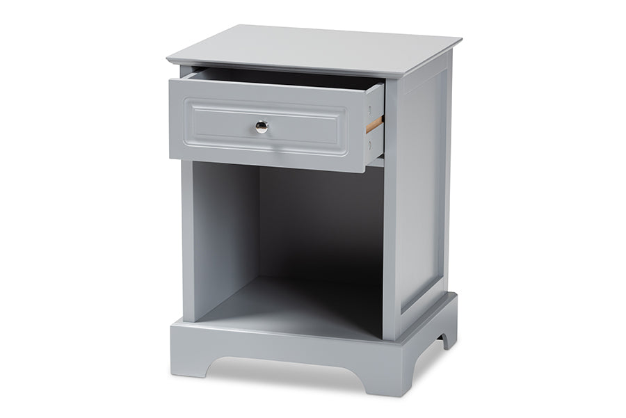baxton studio chase modern transitional light grey finished 1 drawer wood nightstand | Modish Furniture Store-3