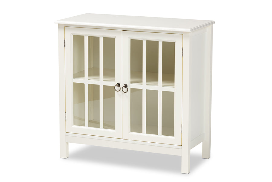 baxton studio kendall classic and traditional white finished wood and glass kitchen storage cabinet | Modish Furniture Store-2