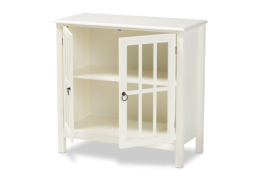 baxton studio kendall classic and traditional white finished wood and glass kitchen storage cabinet | Modish Furniture Store-3