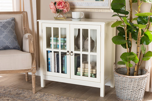 Baxton Studio Kendall Classic and Traditional White Finished Wood and Glass Kitchen Storage Cabinet | Modishstore | Cabinets