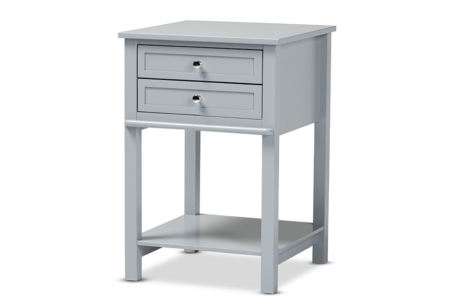 baxton studio willow modern transitional light grey finished 2 drawer wood nightstand | Modish Furniture Store-2