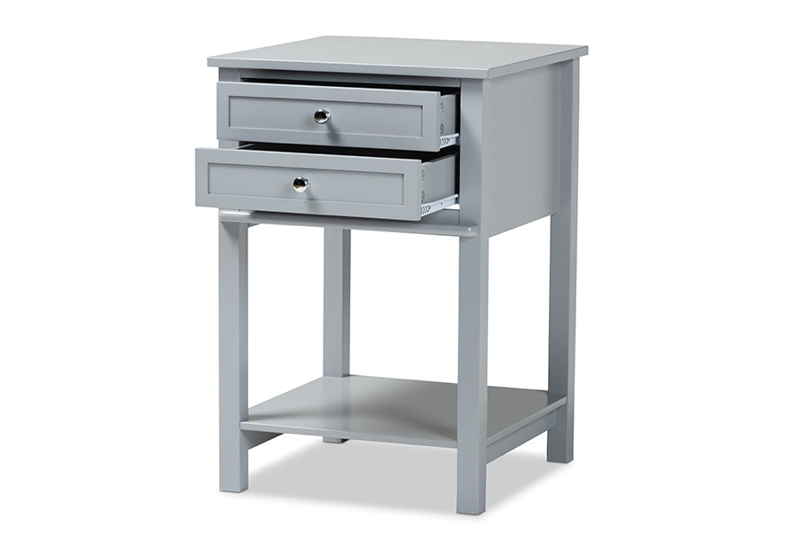 baxton studio willow modern transitional light grey finished 2 drawer wood nightstand | Modish Furniture Store-3