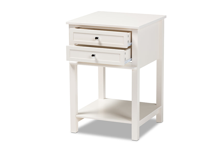 baxton studio willow modern transitional white finished 2 drawer wood nightstand | Modish Furniture Store-3