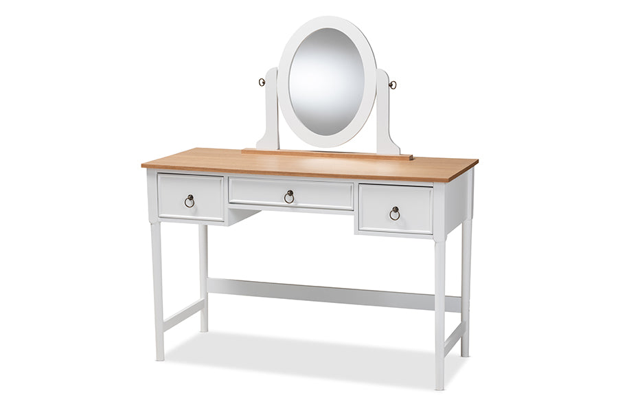 baxton studio sylvie classic and traditional white 3 drawer wood vanity table with mirror | Modish Furniture Store-2