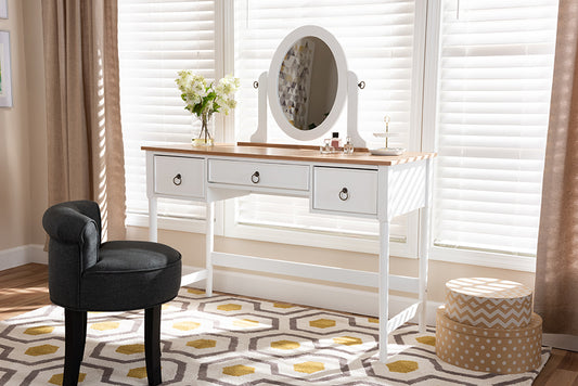 Baxton Studio Sylvie Classic and Traditional White 3-Drawer Wood Vanity Table with Mirror | Modishstore | Drawers