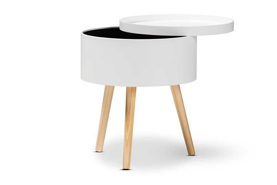 baxton studio jessen mid century modern white wood nightstand with removable top | Modish Furniture Store-3