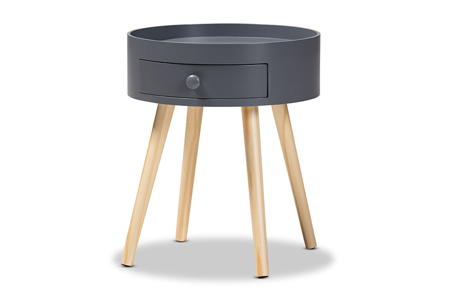 baxton studio jessen mid century modern gray 1 drawer wood nightstand | Modish Furniture Store-2