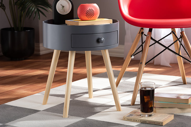 Baxton Studio Jessen Mid-Century Modern Gray 1-Drawer Wood Nightstand | Modishstore | Nightstands