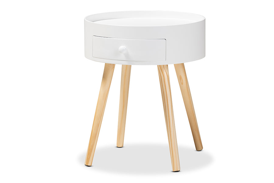 baxton studio jessen mid century modern white 1 drawer wood nightstand | Modish Furniture Store-2