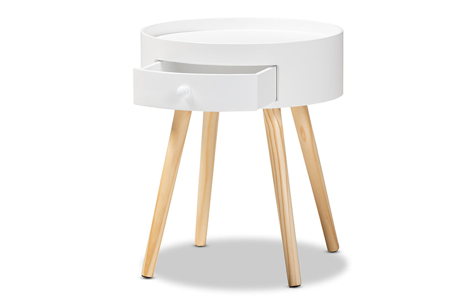 baxton studio jessen mid century modern white 1 drawer wood nightstand | Modish Furniture Store-3