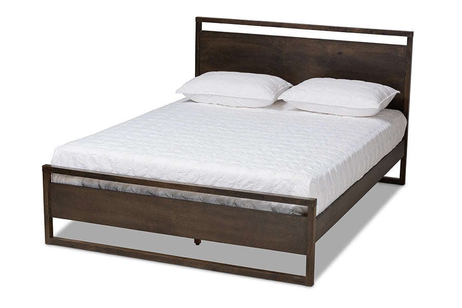 baxton studio inicio modern and contemporary charcoal brown finished wood queen size platform bed | Modish Furniture Store-2