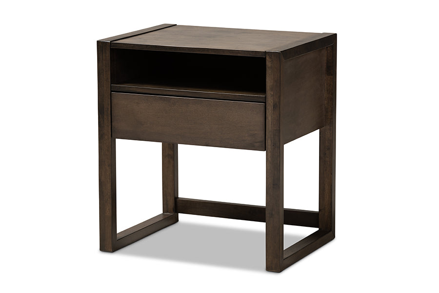 baxton studio inicio modern and contemporary charcoal brown finished 1 drawer wood nightstand | Modish Furniture Store-2