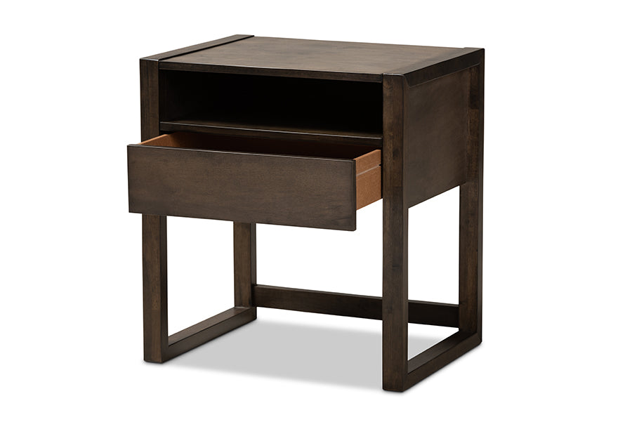 baxton studio inicio modern and contemporary charcoal brown finished 1 drawer wood nightstand | Modish Furniture Store-3