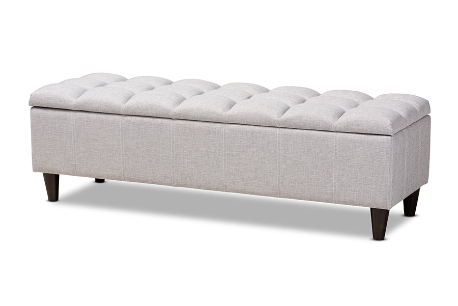 baxton studio brette mid century modern grayish beige fabric upholstered dark brown finished wood storage bench ottoman | Modish Furniture Store-2