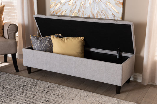 Baxton Studio Brette Mid-Century Modern Grayish Beige Fabric Upholstered Dark Brown Finished Wood Storage Bench Ottoman | Modishstore | Ottomans