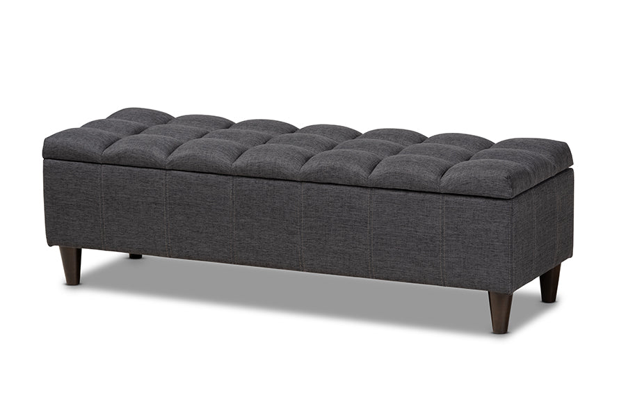 baxton studio brette mid century modern charcoal fabric upholstered dark brown finished wood storage bench ottoman | Modish Furniture Store-2