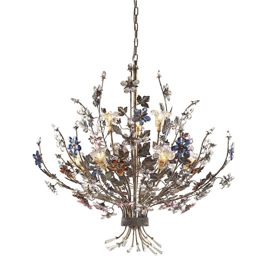 Brillare 9-Light Chandelier in Bronzed Rust with Multi-colored Floral Crystals ELK Lighting | Chandeliers | Modishstore