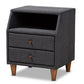 baxton studio claverie mid century modern charcoal fabric upholstered 2 drawer wood nightstand | Modish Furniture Store-2