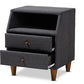 baxton studio claverie mid century modern charcoal fabric upholstered 2 drawer wood nightstand | Modish Furniture Store-3