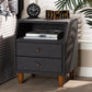 Baxton Studio Claverie Mid-Century Modern Charcoal Fabric Upholstered 2-Drawer Wood Nightstand | Modishstore | Nightstands