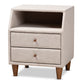 baxton studio claverie mid century modern beige fabric upholstered 2 drawer wood nightstand | Modish Furniture Store-2