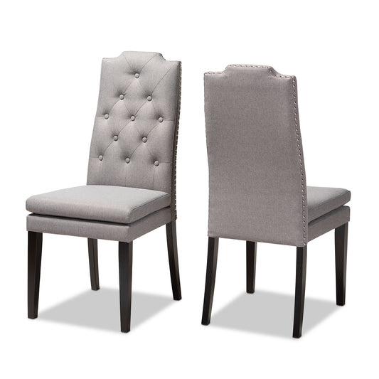 Baxton Studio Dylin Modern and ContemporaryGray Fabric Upholstered Button Tufted Wood Dining Chair Set of 2 | Dining Chairs | Modishstore