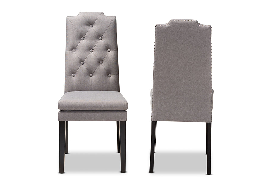 Baxton Studio Dylin Modern and ContemporaryGray Fabric Upholstered Button Tufted Wood Dining Chair Set of 2 | Dining Chairs | Modishstore - 6