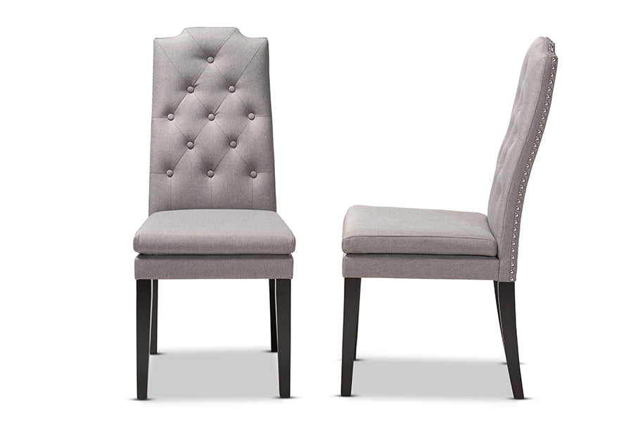 Baxton Studio Dylin Modern and ContemporaryGray Fabric Upholstered Button Tufted Wood Dining Chair Set of 2 | Dining Chairs | Modishstore - 5