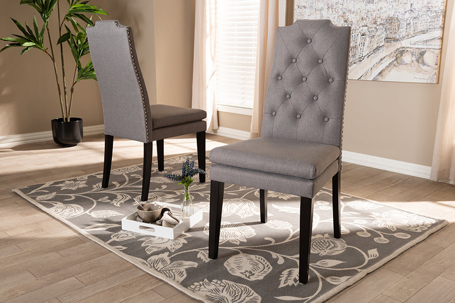 Baxton Studio Dylin Modern and ContemporaryGray Fabric Upholstered Button Tufted Wood Dining Chair Set of 2 | Dining Chairs | Modishstore - 2