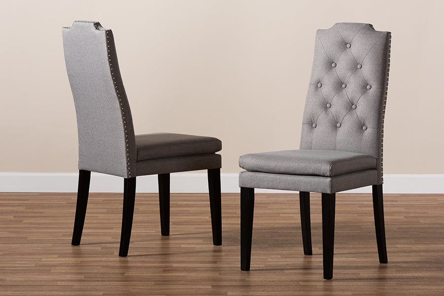 Baxton Studio Dylin Modern and ContemporaryGray Fabric Upholstered Button Tufted Wood Dining Chair Set of 2 | Dining Chairs | Modishstore - 3