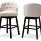 baxton studio theron transitional light beige fabric upholstered wood swivel bar stool set of 2 | Modish Furniture Store-3