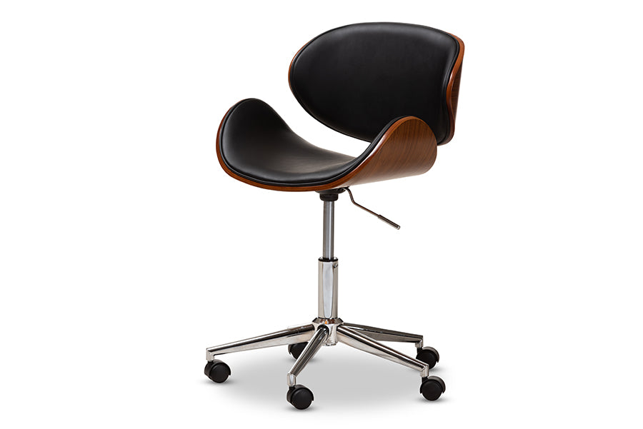 baxton studio ambrosio modern and contemporary black faux leather upholstered chrome finished metal adjustable swivel office chair | Modish Furniture Store-2