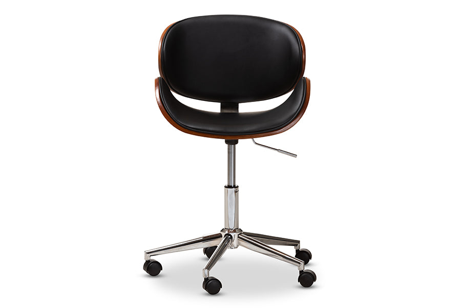 baxton studio ambrosio modern and contemporary black faux leather upholstered chrome finished metal adjustable swivel office chair | Modish Furniture Store-3