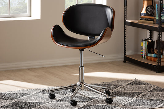 Baxton Studio Ambrosio Modern and Contemporary Black Faux Leather Upholstered Chrome-Finished Metal Adjustable Swivel Office Chair | Modishstore | Office Chairs