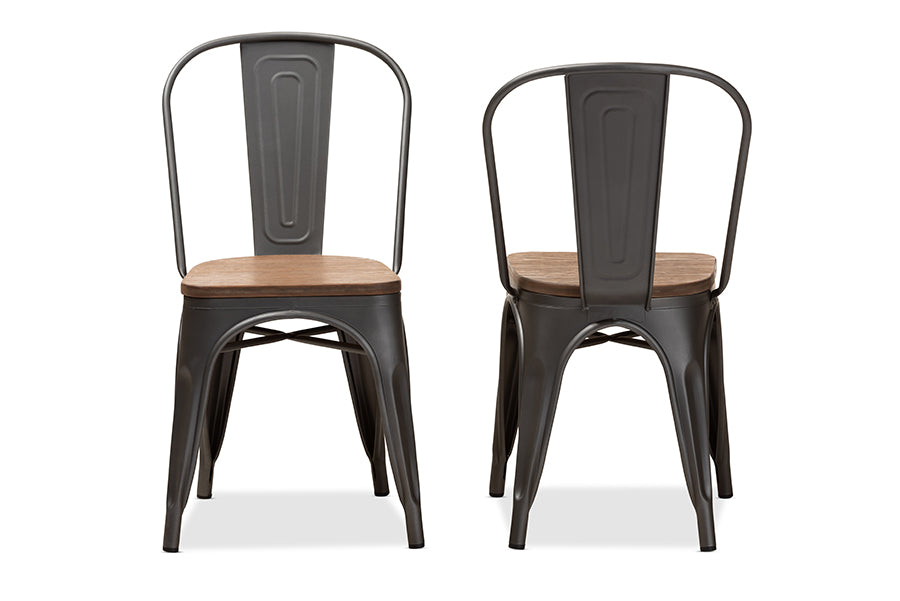 Baxton Studio Henri Vintage Rustic Industrial Style Tolix-Inspired Bamboo and Gun Metal-Finished Steel Stackable Dining Chair Set of 2 | Modishstore | Dining Chairs - 3