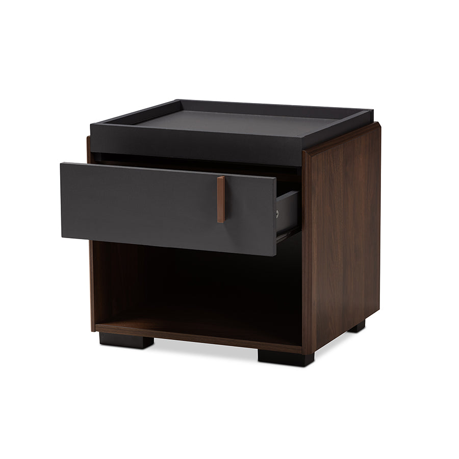 baxton studio rikke modern and contemporary two tone gray and walnut finished wood 1 drawer nightstand | Modish Furniture Store-3