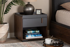 Baxton Studio Rikke Modern and Contemporary Two-Tone Gray and Walnut Finished Wood 1-Drawer Nightstand