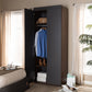 Baxton Studio Rikke Modern and Contemporary Two-Tone Gray and Walnut Finished Wood 7-Shelf Wardrobe Storage Cabinet | Modishstore | Cabinets