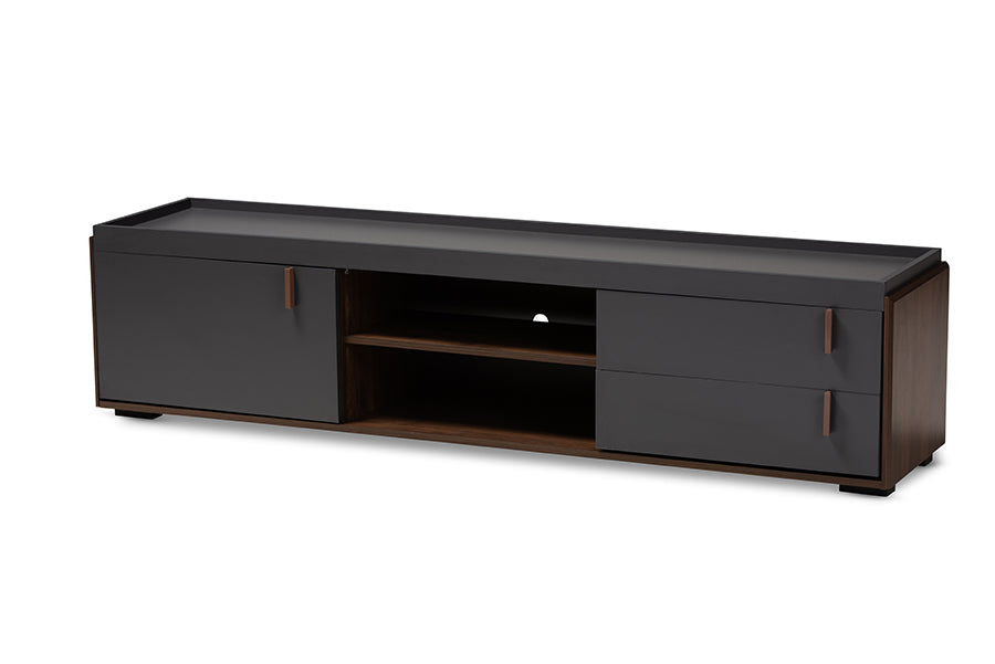 baxton studio rikke modern and contemporary two tone gray and walnut finished wood 2 drawer tv stand | Modish Furniture Store-2