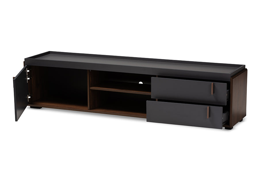 baxton studio rikke modern and contemporary two tone gray and walnut finished wood 2 drawer tv stand | Modish Furniture Store-3
