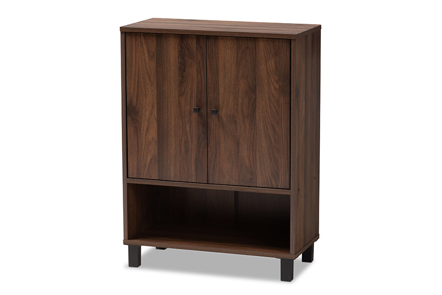 baxton studio rossin modern and contemporary walnut brown finished 2 door wood entryway shoe storage cabinet | Modish Furniture Store-2