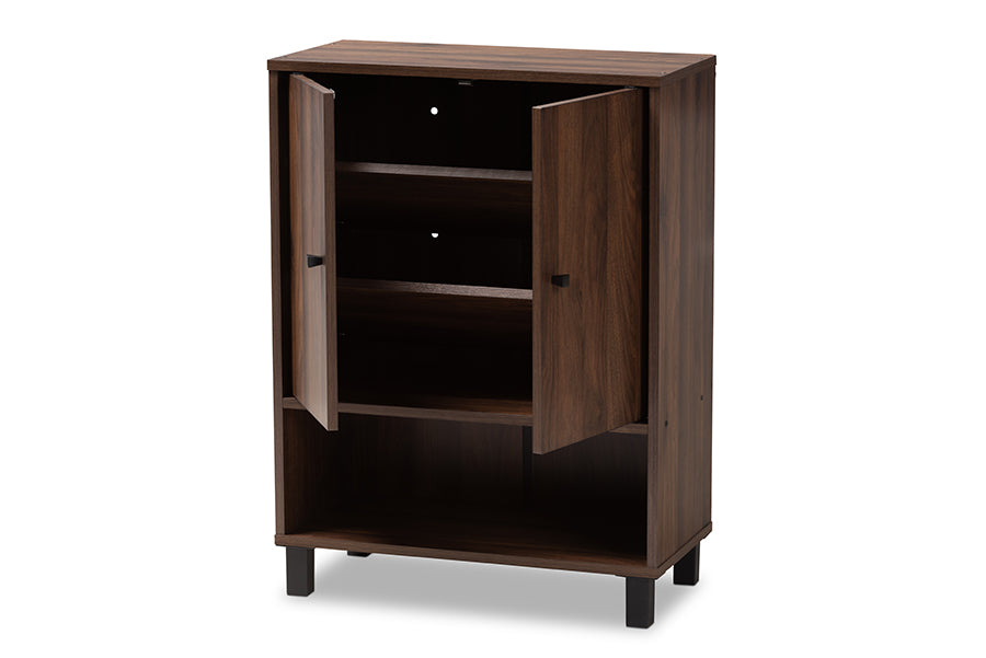 baxton studio rossin modern and contemporary walnut brown finished 2 door wood entryway shoe storage cabinet | Modish Furniture Store-3